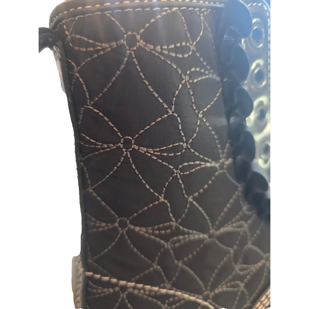 Dr. Martens 1460 Frill Lace-Up Boots Women's 7 Black Ribbon Quilted 8 Eye NWOB